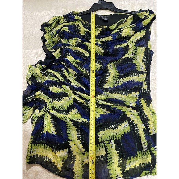 Etcetera Women’s 12 Yellow And Blue Floral Sleeveless Blouse Ruffle - Picture 10 of 12